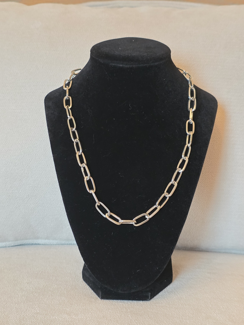 Silver Tone Paperclip Chain Necklace Adjustable Minimalist Link